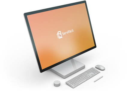 3D render of a Microsoft Surface computer displaying Servifacil's logo