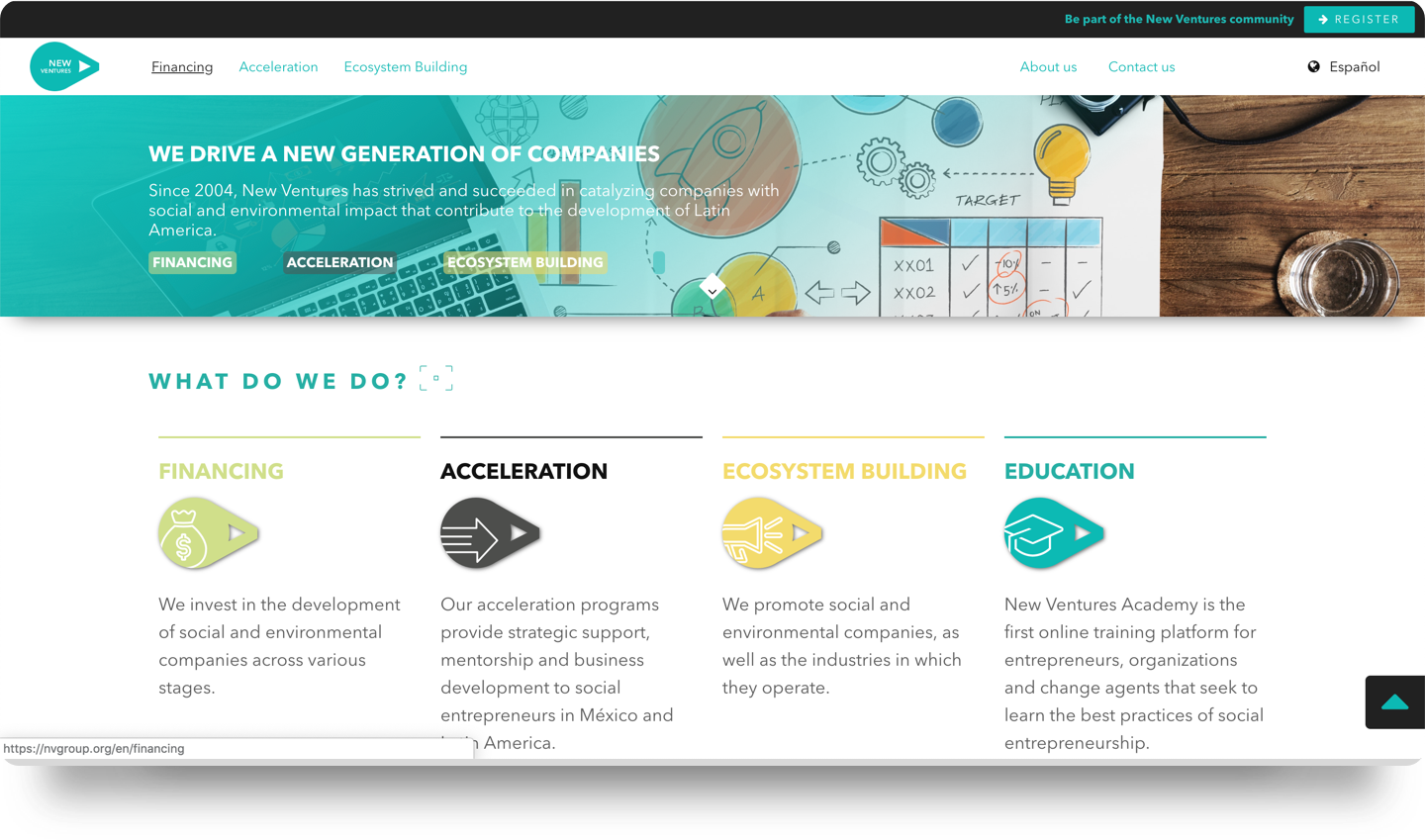 New Ventures website screenshot